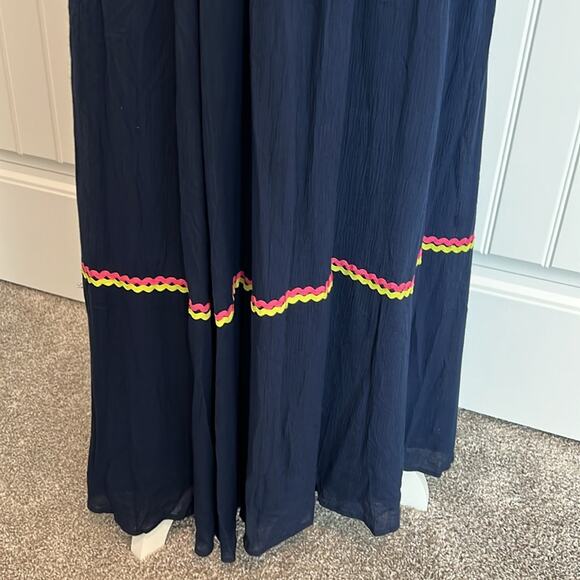 Modcloth Women's Size 2 XS Yes to Festive Maxi Dress Navy Gauze RicRac Tiered - Picture 8 of 16